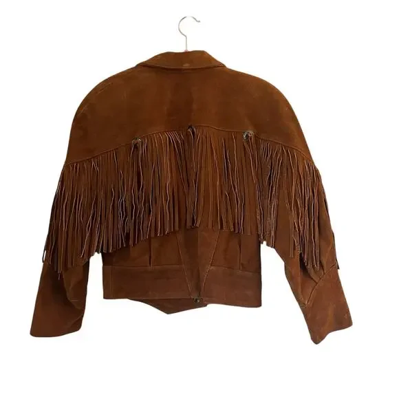 Vintage Brown Leather Jacket with Fringe Detail - Picture 9 of 13
